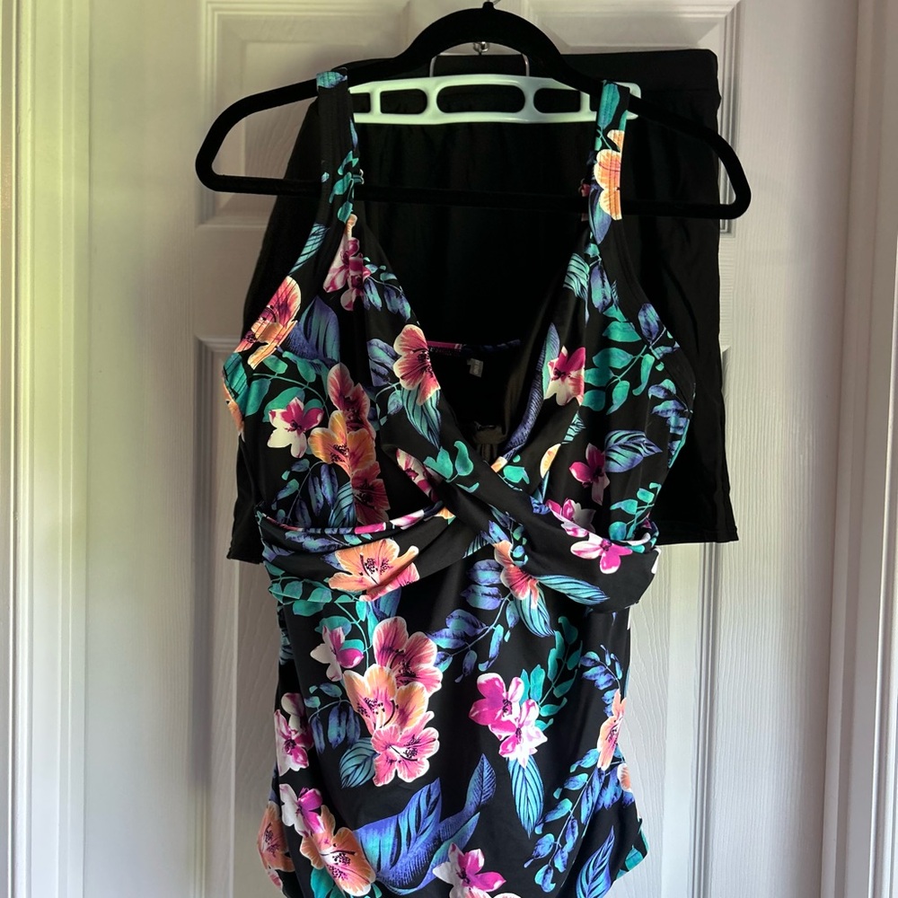 Floral Swimsuit with Black Base